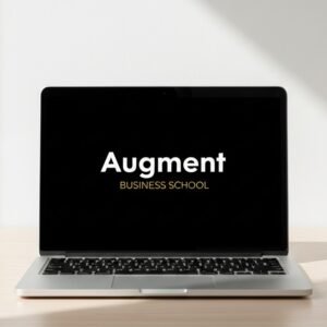 A modern silver laptop placed on a minimal wooden desk, centered composition, pure white studio background, soft natural lighting, subtle shadows, realistic reflections, front-facing laptop screen clearly visible, ultra-high resolution, professional product photography style, clean and minimal aesthetic, no clutter, no people. and remove udcourse and star text and logo